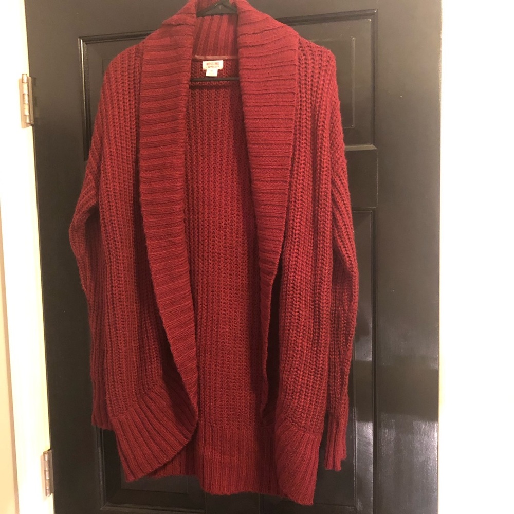 Maroon cable knit cardigan